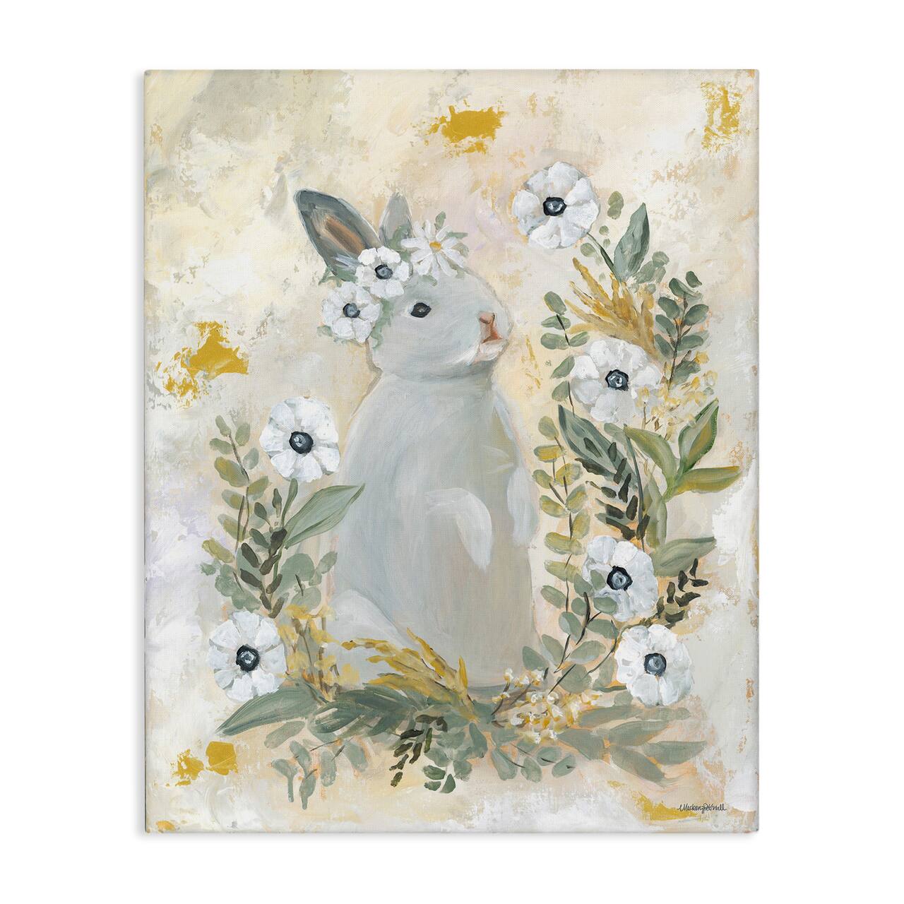 Stupell Industries Bunny with White Blooms Canvas Wall Art